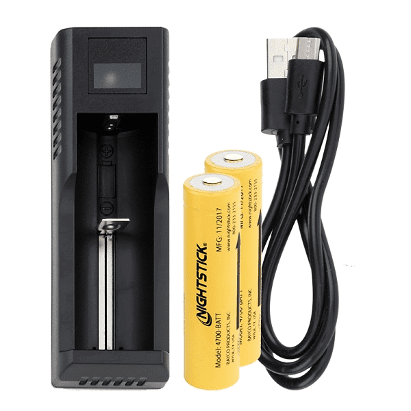 Nightstick Dual 18650 3400mA Rechargeable Lithium-ion Batteries with External Charger & Cable 18650-KIT1 - Tactical & Duty Gear